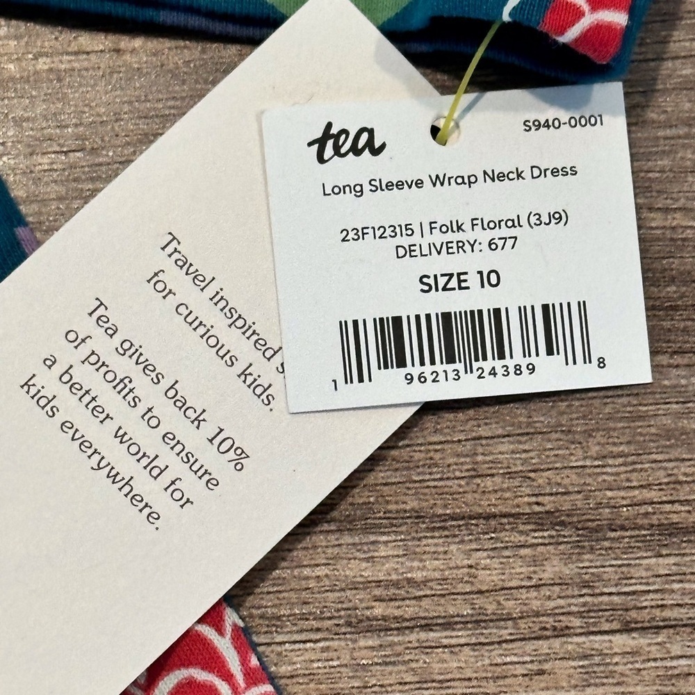 NWT! Tea Collection Girls 10 Long Sleeve Wrap Neck Dress in Folk Floral - Picture 5 of 7